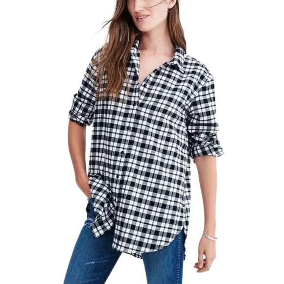 Madewell Top Womens Medium Black White Bridgeport Check Flannel Shirt Button Up - Picture 1 of 12